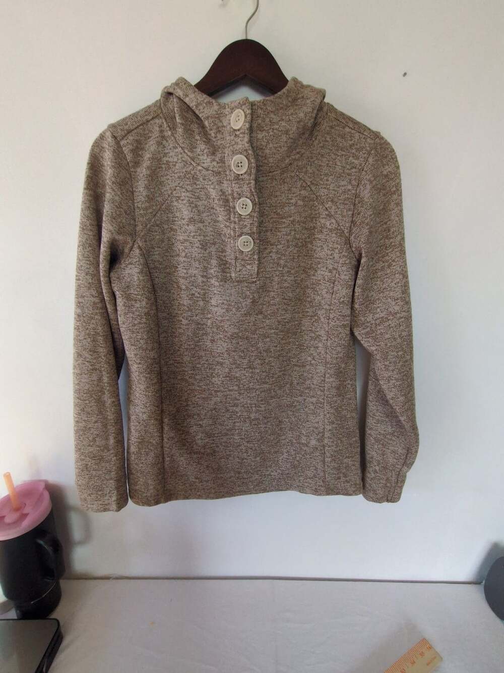 Columbia Fleece Hoodie Size M Brown Button Pullover